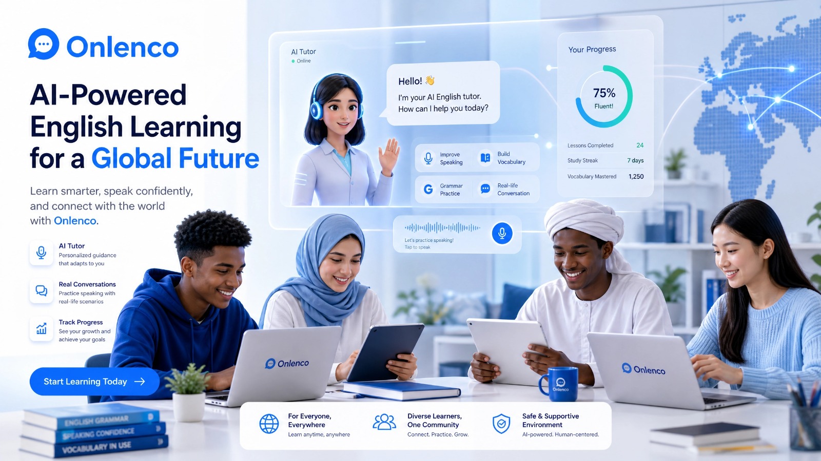 تعلّم الإنجليزية بالذكاء الاصطناعي مع Onlenco
